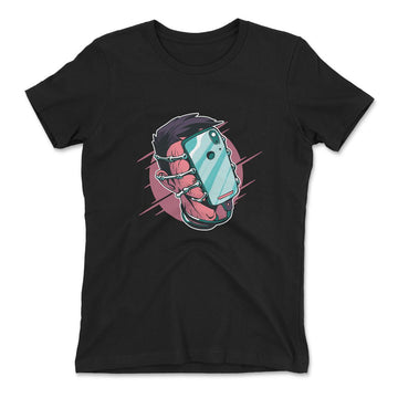 Phone Face Hugger Womens T-Shirt in Black color
